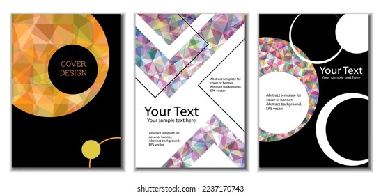 Cover design. Set of 3 covers. Imitation of crumpled paper. Unusual bright abstract background for magazine, book, splash, banner, vector. Imitation of crumpled paper