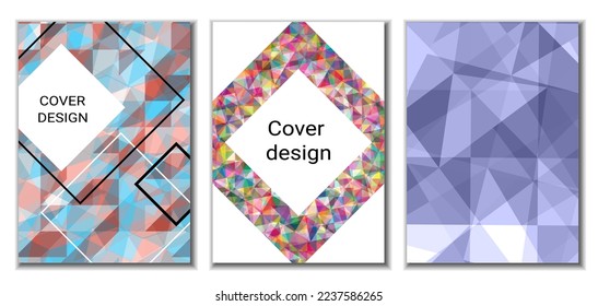 Cover design. Set of 3 covers. Imitation of crumpled paper. Unusual bright abstract background for magazine, book, splash, banner, vector. Imitation of crumpled paper