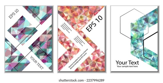 Cover design. Set of 3 covers. Imitation of crumpled paper. Unusual bright abstract background for magazine, book, splash, banner, vector. Imitation of crumpled paper