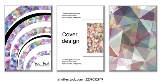 Diseño de portada. Conjunto de 3 cubiertas. Imitación de papel desmenuzado. Inusual fondo abstracto brillante para revista, libro, splash, banner, vector. Imitación de papel cruzado
