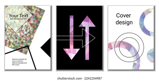 Cover design. Set of 3 covers. Imitation of crumpled paper. Unusual bright abstract background for magazine, book, splash, banner, vector. Imitation of crumpled paper