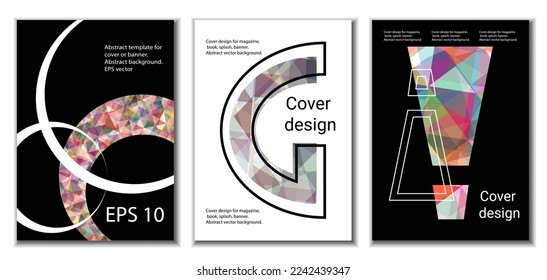 Cover design. Set of 3 covers. Imitation of crumpled paper. Unusual bright abstract background for magazine, book, splash, banner, vector. Imitation of crumpled paper