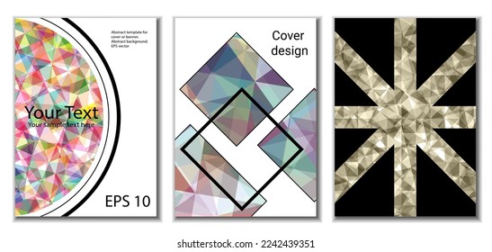 Cover design. Set of 3 covers. Imitation of crumpled paper. Unusual bright abstract background for magazine, book, splash, banner, vector. Imitation of crumpled paper