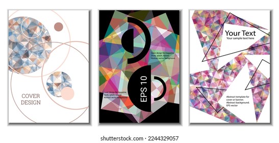 Cover design. Set of 3 covers. Imitation of crumpled paper. Unusual bright abstract background for magazine, book, splash, banner, vector. Imitation of crumpled paper