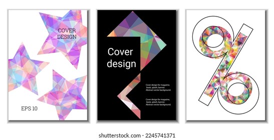 Cover design. Set of 3 covers. Imitation of crumpled paper. Unusual bright abstract background for magazine, book, splash, banner, vector. Imitation of crumpled paper