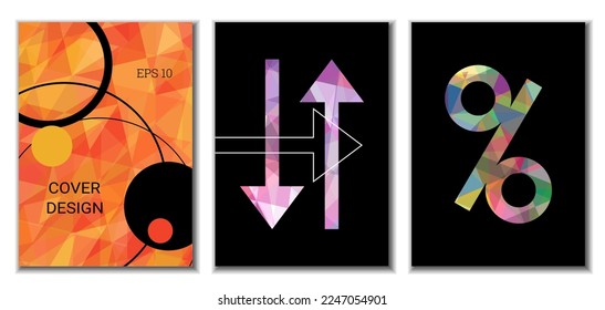 Cover design. Set of 3 covers. Imitation of crumpled paper. Unusual bright abstract background for magazine, book, splash, banner, vector. Imitation of crumpled paper