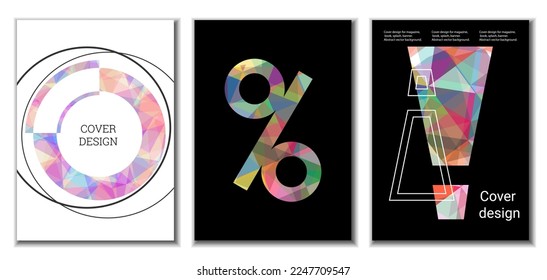 Cover design. Set of 3 covers. Imitation of crumpled paper. Unusual bright abstract background for magazine, book, splash, banner, vector. Imitation of crumpled paper