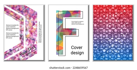Cover design. Set of 3 covers. Imitation of crumpled paper. Unusual bright abstract background for magazine, book, splash, banner, vector. Imitation of crumpled paper