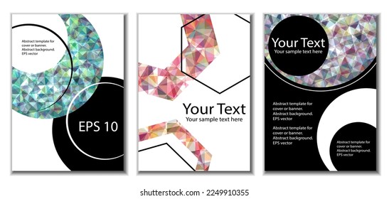 Cover design. Set of 3 covers. Imitation of crumpled paper. Unusual bright abstract background for magazine, book, splash, banner, vector. Imitation of crumpled paper