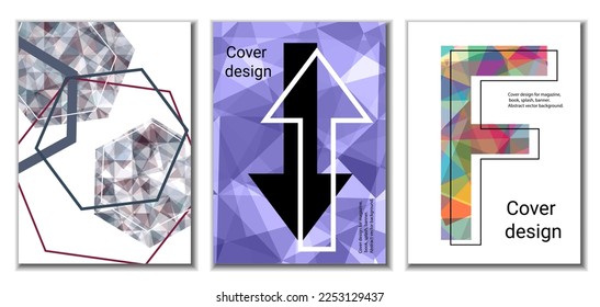 Cover design. Set of 3 covers. Imitation of crumpled paper. Unusual bright abstract background for magazine, book, splash, banner, vector. Imitation of crumpled paper