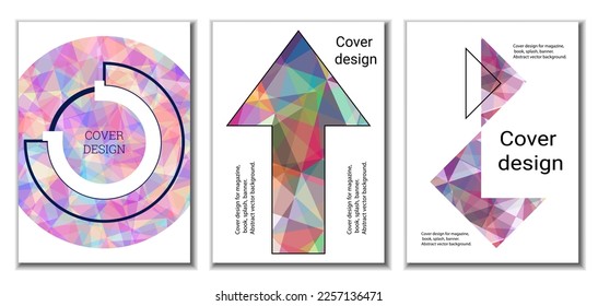 Cover design. Set of 3 covers. Imitation of crumpled paper. Unusual bright abstract background for magazine, book, splash, banner, vector. Imitation of crumpled paper