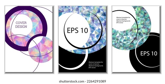 Cover design. Set of 3 covers. Imitation of crumpled paper. Unusual bright abstract background for magazine, book, splash, banner, vector. Imitation of crumpled paper