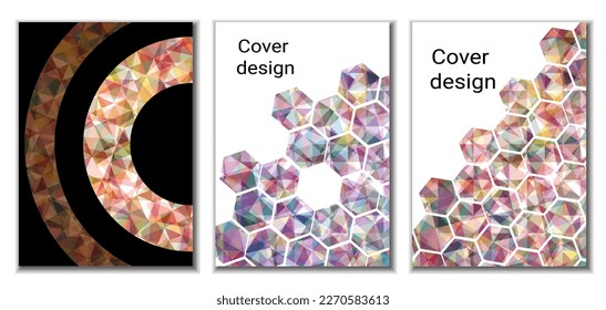 Cover design. Set of 3 covers. Imitation of crumpled paper. Unusual bright abstract background for magazine, book, splash, banner, vector. Imitation of crumpled paper