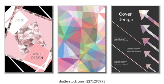 Deckungsdesign. Satz von 3 Covern. Nachahmung von zerbrochenem Papier. Ungewöhnlicher heller abstrakter Hintergrund für Magazin, Buch, Splash, Banner, Vektorgrafik. Nachahmung von zerkleinertem Papier
