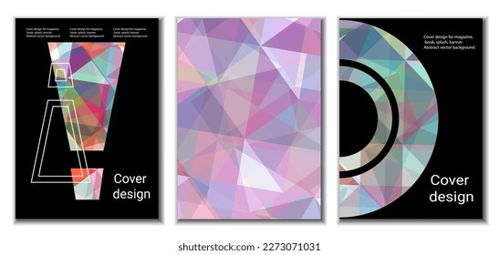 Cover design. Set of 3 covers. Imitation of crumpled paper. Unusual bright abstract background for magazine, book, splash, banner, vector. Imitation of crumpled paper