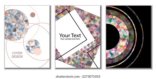 Cover design. Set of 3 covers. Imitation of crumpled paper. Unusual bright abstract background for magazine, book, splash, banner, vector. Imitation of crumpled paper