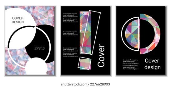 Cover design. Set of 3 covers. Imitation of crumpled paper. Unusual bright abstract background for magazine, book, splash, banner, vector. Imitation of crumpled paper