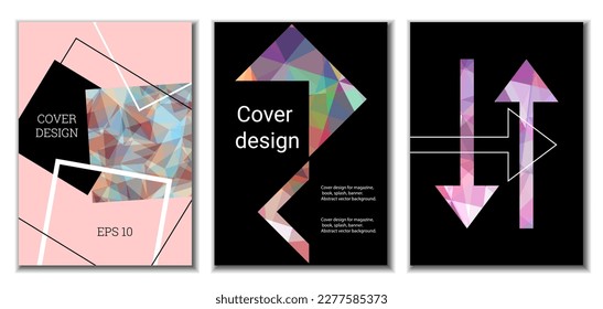 Cover design. Set of 3 covers. Imitation of crumpled paper. Unusual bright abstract background for magazine, book, splash, banner, vector. Imitation of crumpled paper