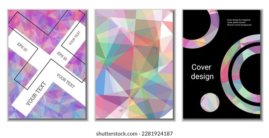 Cover design. Set of 3 covers. Imitation of crumpled paper. Unusual bright abstract background for magazine, book, splash, banner, vector. Imitation of crumpled paper