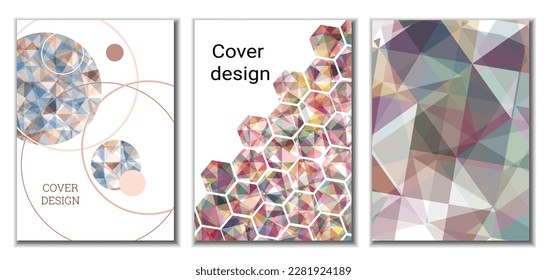 Cover design. Set of 3 covers. Imitation of crumpled paper. Unusual bright abstract background for magazine, book, splash, banner, vector. Imitation of crumpled paper