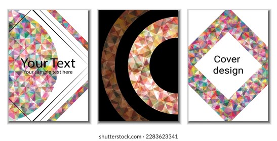 Cover design. Set of 3 covers. Imitation of crumpled paper. Unusual bright abstract background for magazine, book, splash, banner, vector. Imitation of crumpled paper