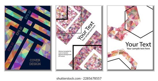 Cover design. Set of 3 covers. Imitation of crumpled paper. Unusual bright abstract background for magazine, book, splash, banner, vector. Imitation of crumpled paper