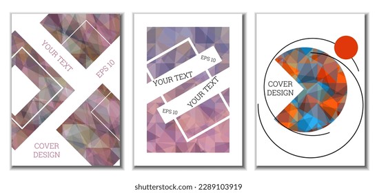 Cover design. Set of 3 covers. Imitation of crumpled paper. Unusual bright abstract background for magazine, book, splash, banner, vector. Imitation of crumpled paper