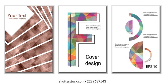 Cover design. Set of 3 covers. Imitation of crumpled paper. Unusual bright abstract background for magazine, book, splash, banner, vector. Imitation of crumpled paper