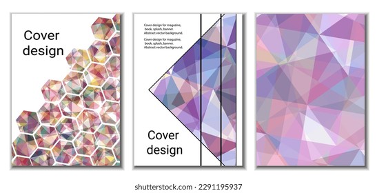 Cover design. Set of 3 covers. Imitation of crumpled paper. Unusual bright abstract background for magazine, book, splash, banner, vector. Imitation of crumpled paper