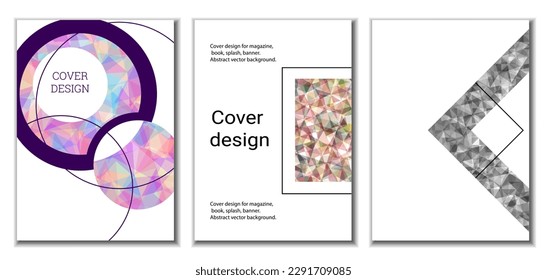Cover design. Set of 3 covers. Imitation of crumpled paper. Unusual bright abstract background for magazine, book, splash, banner, vector. Imitation of crumpled paper