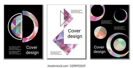 Cover design. Set of 3 covers. Imitation of crumpled paper. Unusual bright abstract background for magazine, book, splash, banner, vector. Imitation of crumpled paper