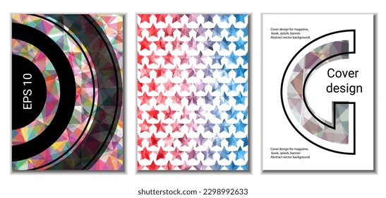 Cover design. Set of 3 covers. Imitation of crumpled paper. Unusual bright abstract background for magazine, book, splash, banner, vector. Imitation of crumpled paper