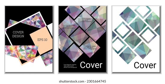 Cover design. Set of 3 covers. Imitation of crumpled paper. Unusual bright abstract background for magazine, book, splash, banner, vector. Imitation of crumpled paper