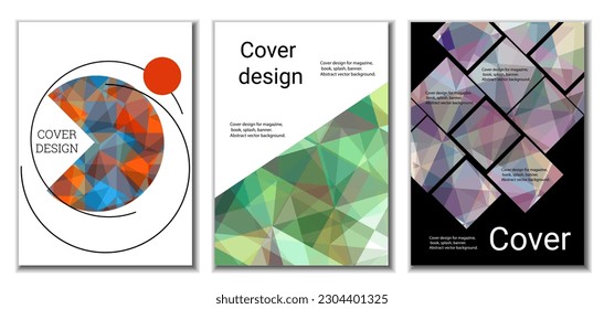 Cover design. Set of 3 covers. Imitation of crumpled paper. Unusual bright abstract background for magazine, book, splash, banner, vector. Imitation of crumpled paper