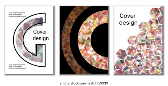 Cover design. Set of 3 covers. Imitation of crumpled paper. Unusual bright abstract background for magazine, book, splash, banner, vector. Imitation of crumpled paper