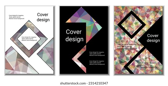 Diseño de portada. Conjunto de 3 cubiertas. Imitación de papel desmenuzado. Inusual fondo abstracto brillante para revista, libro, splash, banner, vector. Imitación de papel cruzado