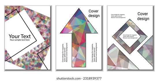 Cover design. Set of 3 covers. Imitation of crumpled paper. Unusual bright abstract background for magazine, book, splash, banner, vector. Imitation of crumpled paper