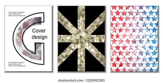 Cover design. Set of 3 covers. Imitation of crumpled paper. Unusual bright abstract background for magazine, book, splash, banner, vector. Imitation of crumpled paper