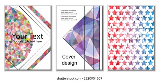 Cover design. Set of 3 covers. Imitation of crumpled paper. Unusual bright abstract background for magazine, book, splash, banner, vector. Imitation of crumpled paper