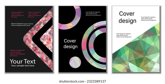 Cover design. Set of 3 covers. Imitation of crumpled paper. Unusual bright abstract background for magazine, book, splash, banner, vector. Imitation of crumpled paper