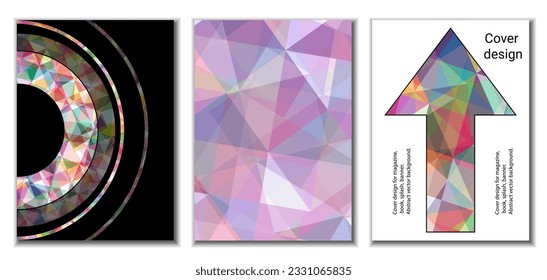 Diseño de portada. Conjunto de 3 cubiertas. Imitación de papel desmenuzado. Inusual fondo abstracto brillante para revista, libro, splash, banner, vector. Imitación de papel cruzado