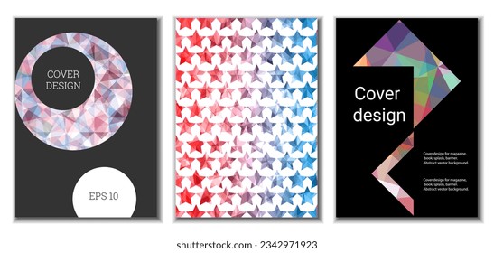 Diseño de portada. Conjunto de 3 cubiertas. Imitación de papel desmenuzado. Inusual fondo abstracto brillante para revista, libro, splash, banner, vector. Imitación de papel cruzado