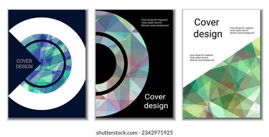 Cover design. Set of 3 covers. Imitation of crumpled paper. Unusual bright abstract background for magazine, book, splash, banner, vector. Imitation of crumpled paper