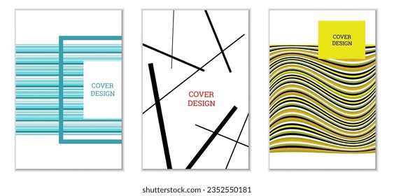 Diseño de portada. Conjunto de 3 cubiertas. Imitación de papel desmenuzado. Inusual fondo abstracto brillante para revista, libro, splash, banner, vector. Imitación de papel cruzado
