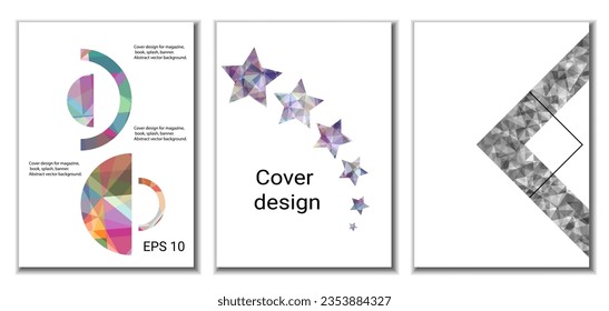 Diseño de portada. Conjunto de 3 cubiertas. Imitación de papel desmenuzado. Inusual fondo abstracto brillante para revista, libro, splash, banner, vector. Imitación de papel cruzado