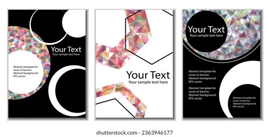 Cover design. Set of 3 covers. Imitation of crumpled paper. Unusual bright abstract background for magazine, book, splash, banner, vector. Imitation of crumpled paper