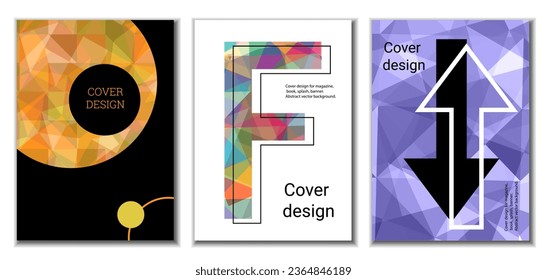 Cover design. Set of 3 covers. Imitation of crumpled paper. Unusual bright abstract background for magazine, book, splash, banner, vector. Imitation of crumpled paper