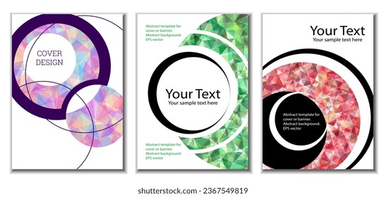 Cover design. Set of 3 covers. Imitation of crumpled paper. Unusual bright abstract background for magazine, book, splash, banner, vector. Imitation of crumpled paper