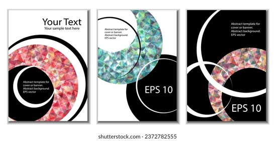 Cover design. Set of 3 covers. Imitation of crumpled paper. Unusual bright abstract background for magazine, book, splash, banner, vector. Imitation of crumpled paper