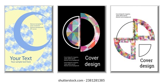 Cover design. Set of 3 covers. Imitation of crumpled paper. Unusual bright abstract background for magazine, book, splash, banner, vector. Imitation of crumpled paper